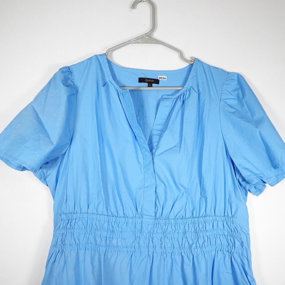 Quince Sz Large Organic Cotton Tiered Mini Dress Cornflower Blue 4034-19 - Picture 2 of 6